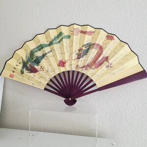 Folding Hand Fan,13 inch Bamboo Fabric Large Hand Fans with Chinese Print